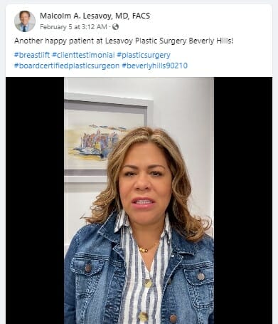 Plastic surgery social media ideas using patient testimonials on Facebook