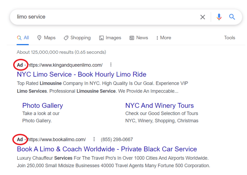 Google Ads for limo services