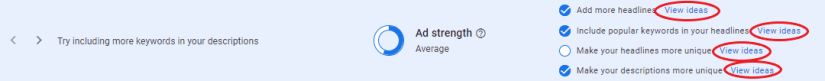 Ad strength of Google Ads sample