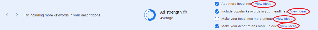 Ad strength of Google Ads sample