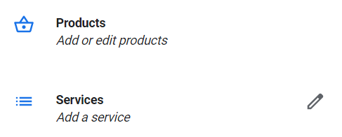 Products and services for business profile