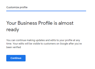 Business profile almost ready 