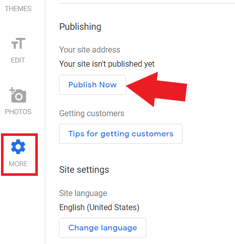 Click publish now to publish your GMB website