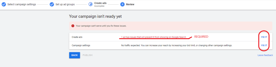 Review your final ad campaign and publish it