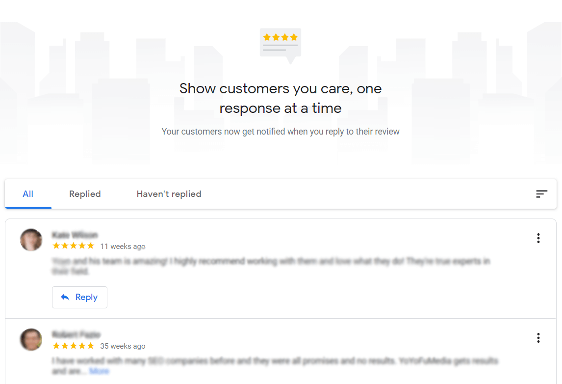 Reviews from Google My Business account