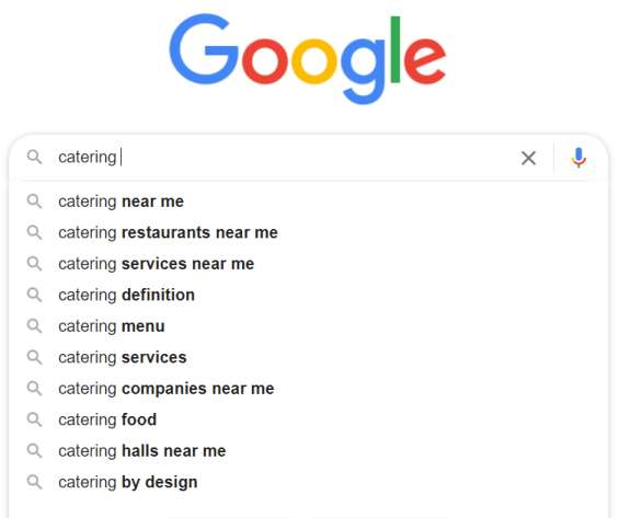 Google autocomplete suggestion for catering