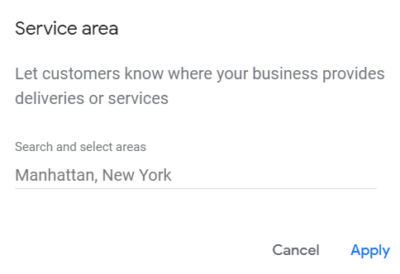 Add service area for Google My Business