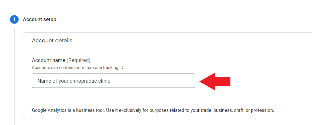 Set up Google Analytics account name
