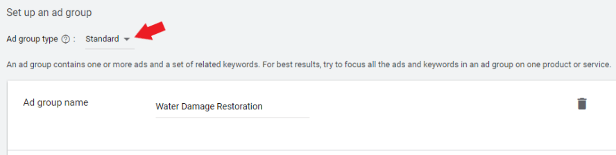 Set up standard ad group