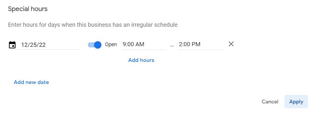 Add special hours to your business profile