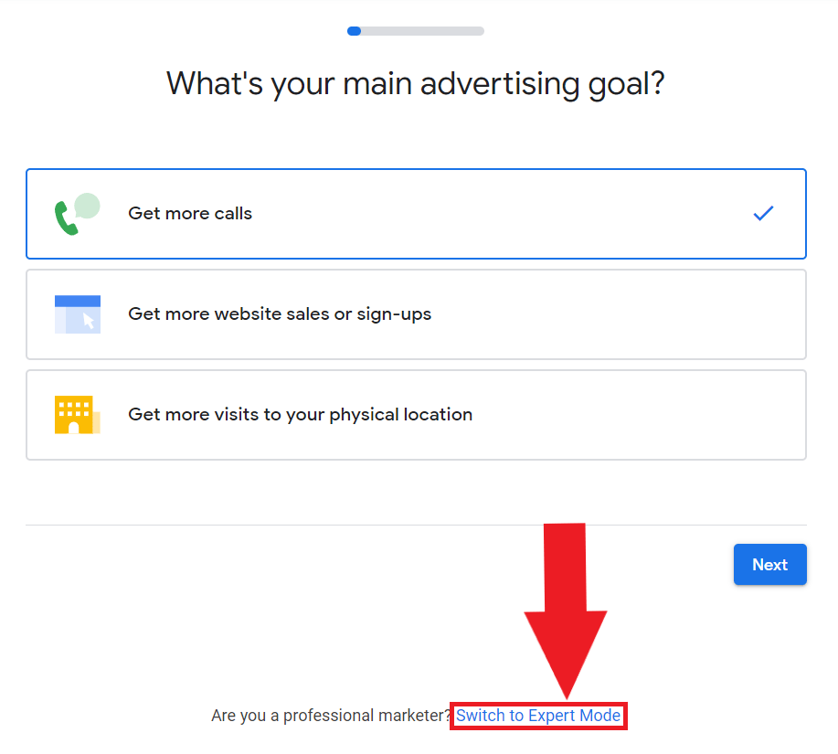 Select 'switch to expert mode'