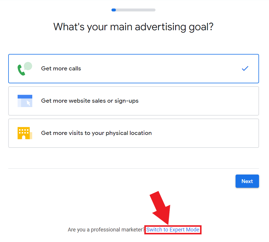 Click switch to expert mode