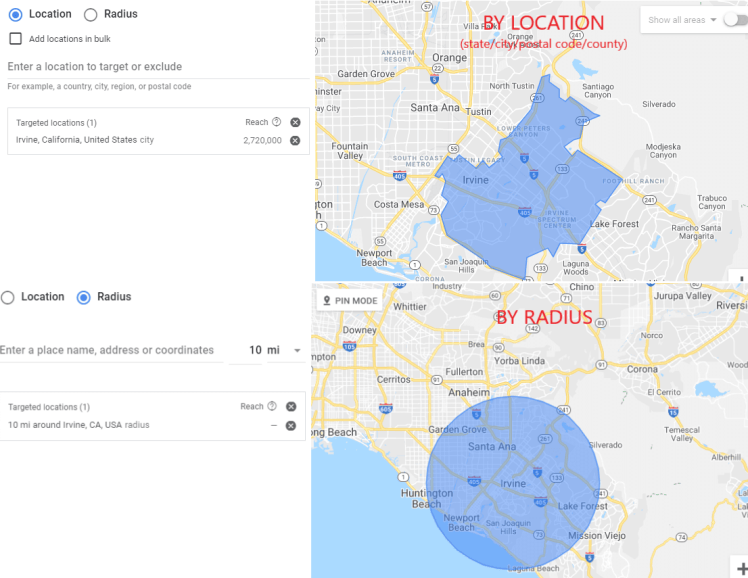 Targeting by location or radius