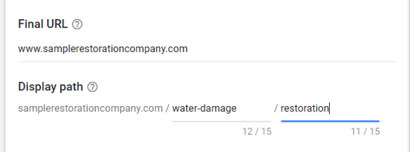 URL and display path for sample restoration company
