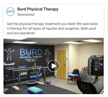 Another example of a Facebook Ad of a physical therapy clinic