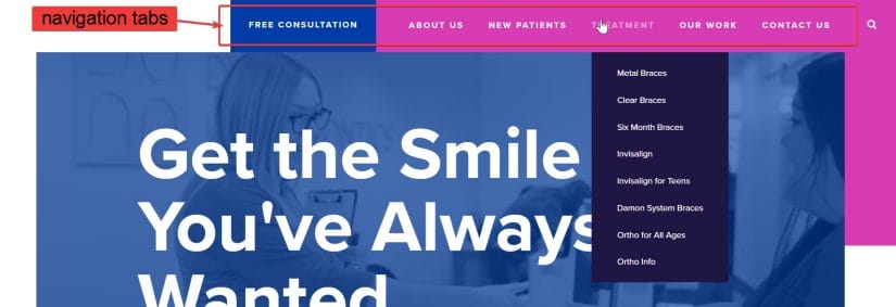Orthodontist Website Design navigation bar