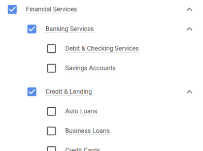 Sub-category for banking services and credit