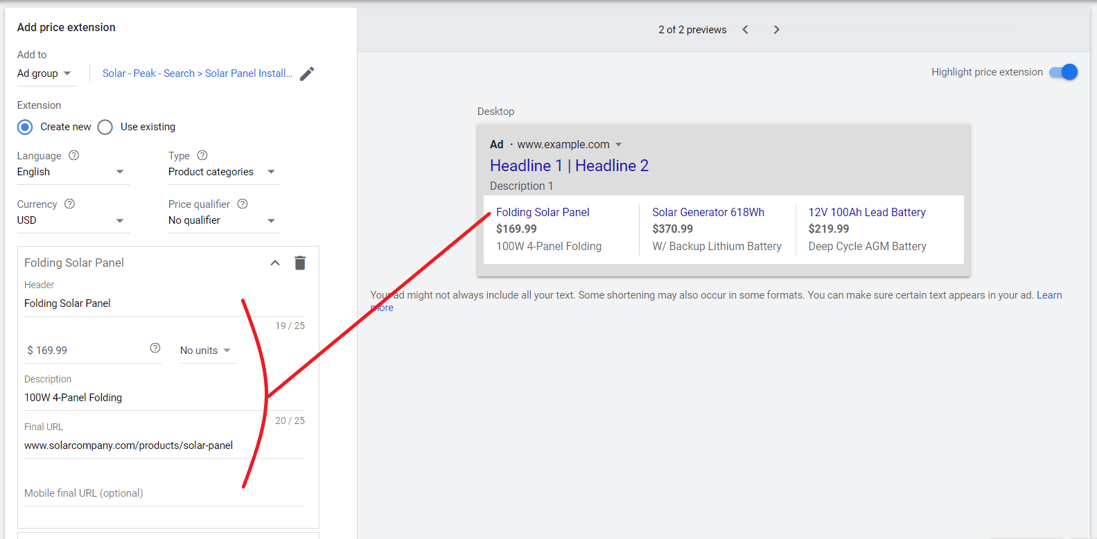 Create Price Extension