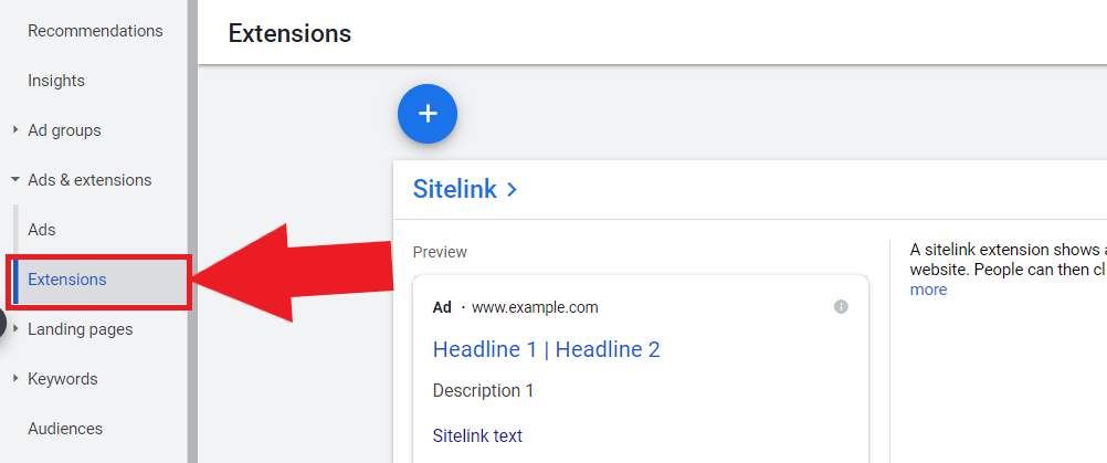 To add extensions, click on the 'Extension' setting on the left vertical menu