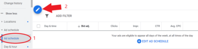 Go the ad schedule settings and click the edit icon