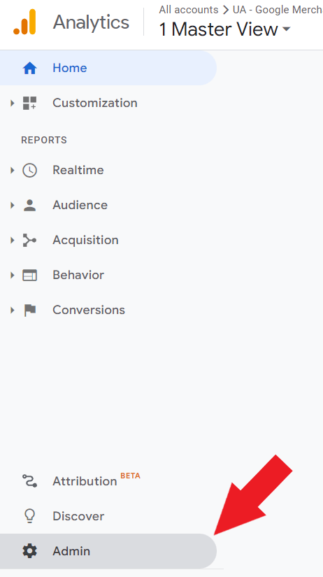 Hover to admin on Google Analytics dashboard