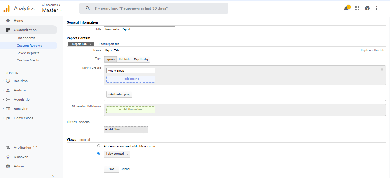 Custom reports in Google Analytics