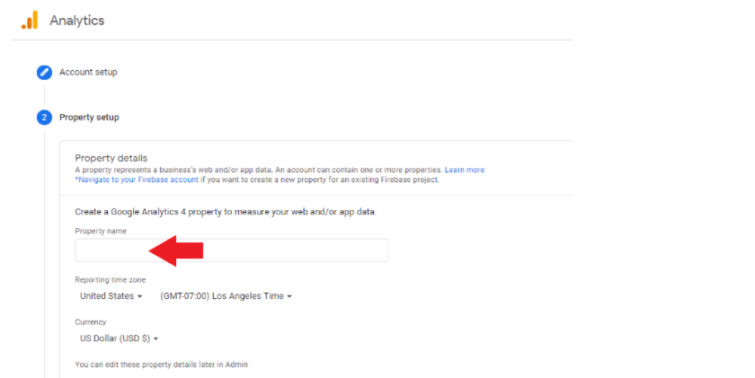 Arrow pointing at the section to enter your property name 