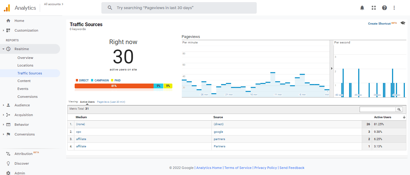Traffic sources of a physical therapist site