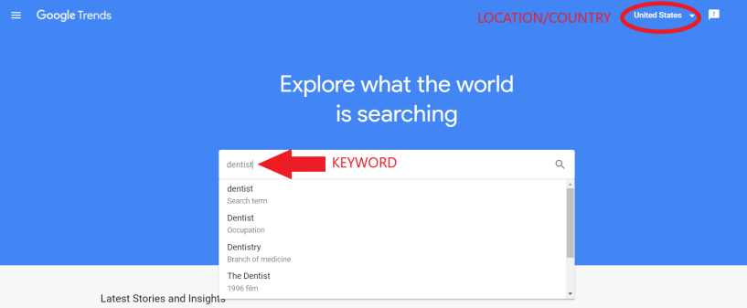 Google Trends use for dentist keyword