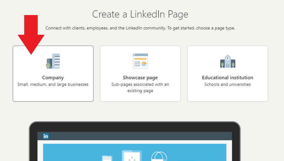 Select "company" as the type of page you are creating