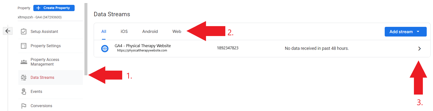 Website data stream details