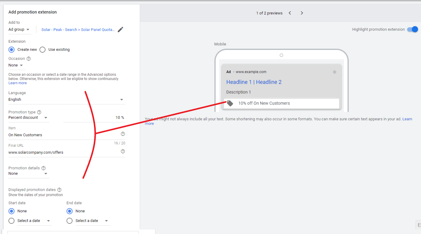 Include promotion extensions