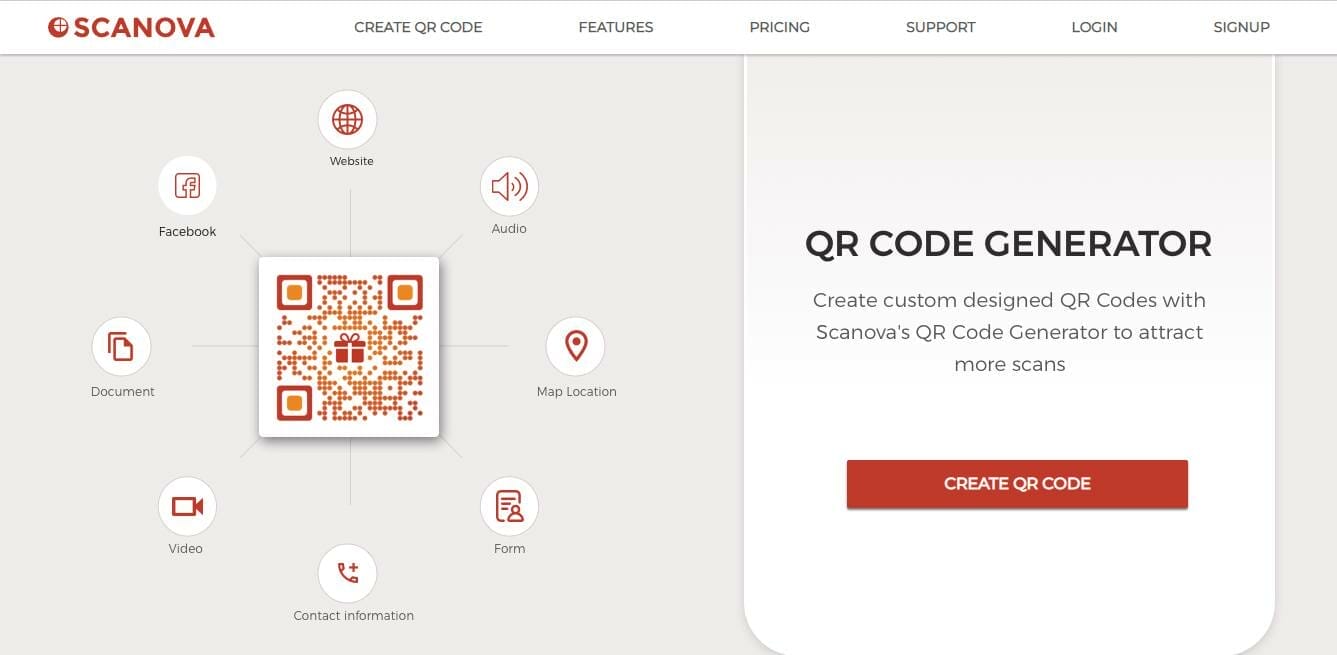 A Qr code generator tool named Scanova