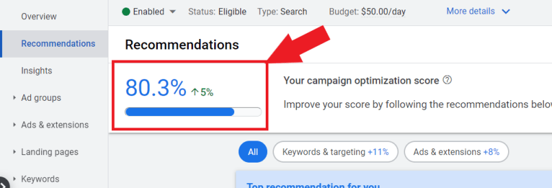 Recommendations and optimization score