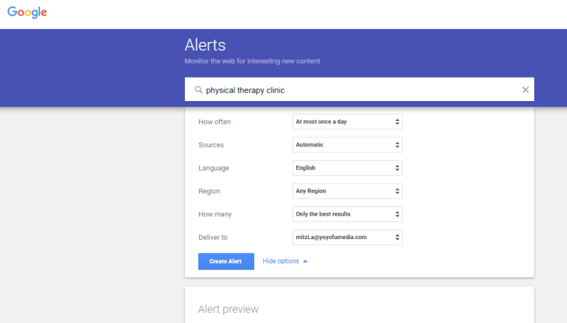 Dashboard of a reputation management tool named "Google Alerts"