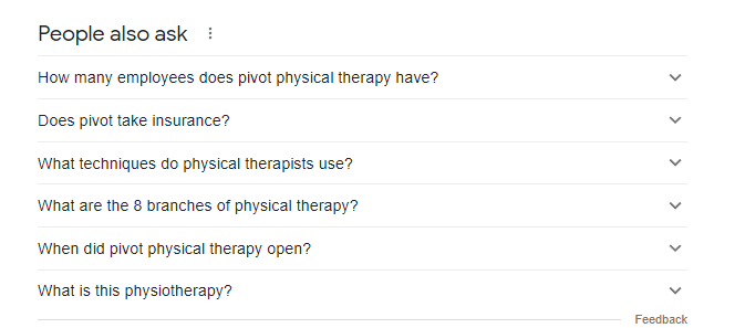 People also ask section in Google about physical therapy