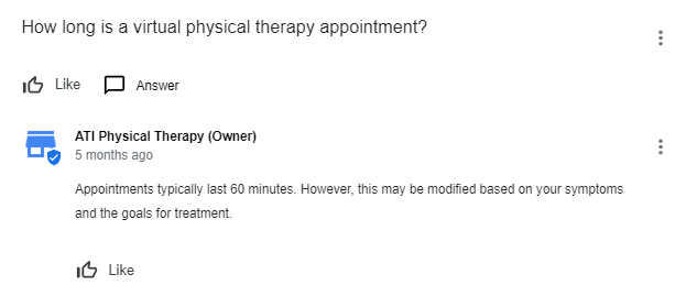The owner of a physical therapy clinic answering the question of potential patients