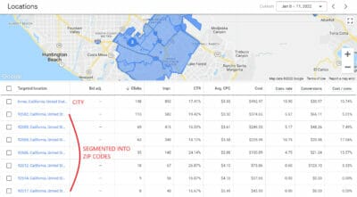 City segmented into zip codes