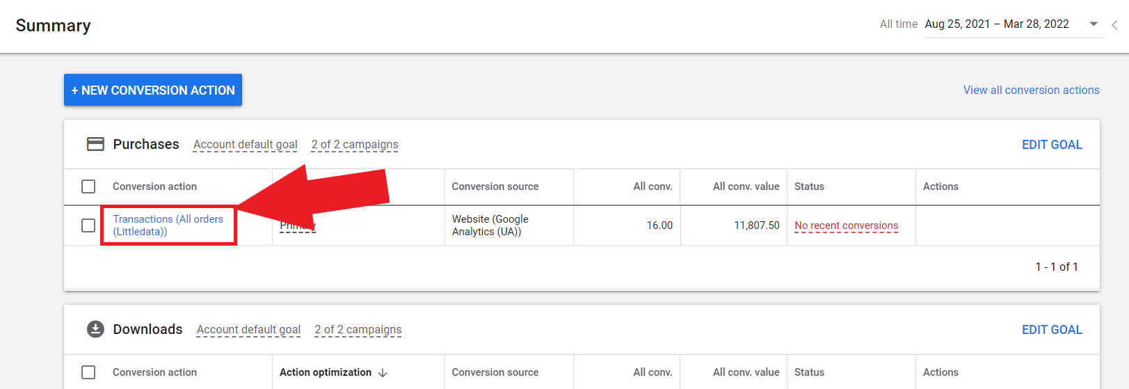 Select conversion name