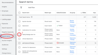 Select search terms