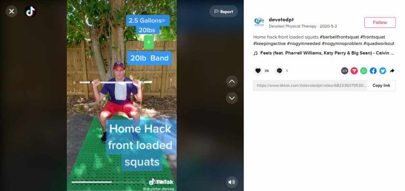 A TikTok video showing household alternatives for doing squats at home