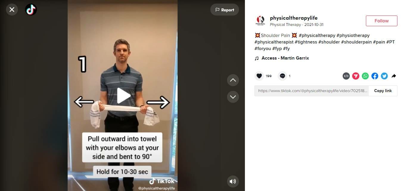 TiktTok video showing creative ways to treat shoulder pain