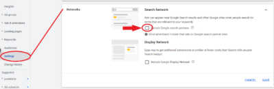 Turn off search network