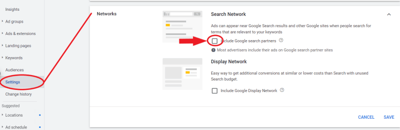 Turn off search network
