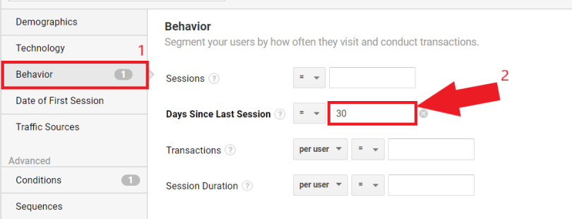 Set days since last session for your remarketing audience