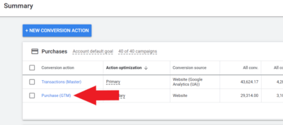 Select a conversion action