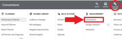 Click conversion from the 'Tools & Settings'