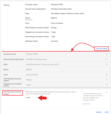 Edit settings and change view-through window