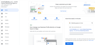 Google My Business account interface for YoyofuMedia