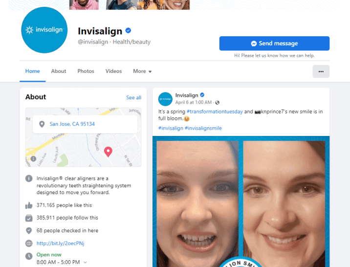 Facebook marketing as one of the Invisalign marketing ideas